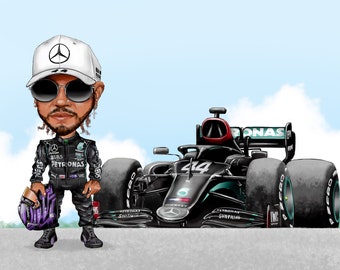 Carte personnalisée de course automobile de Formule 1 Lewis Hamilton