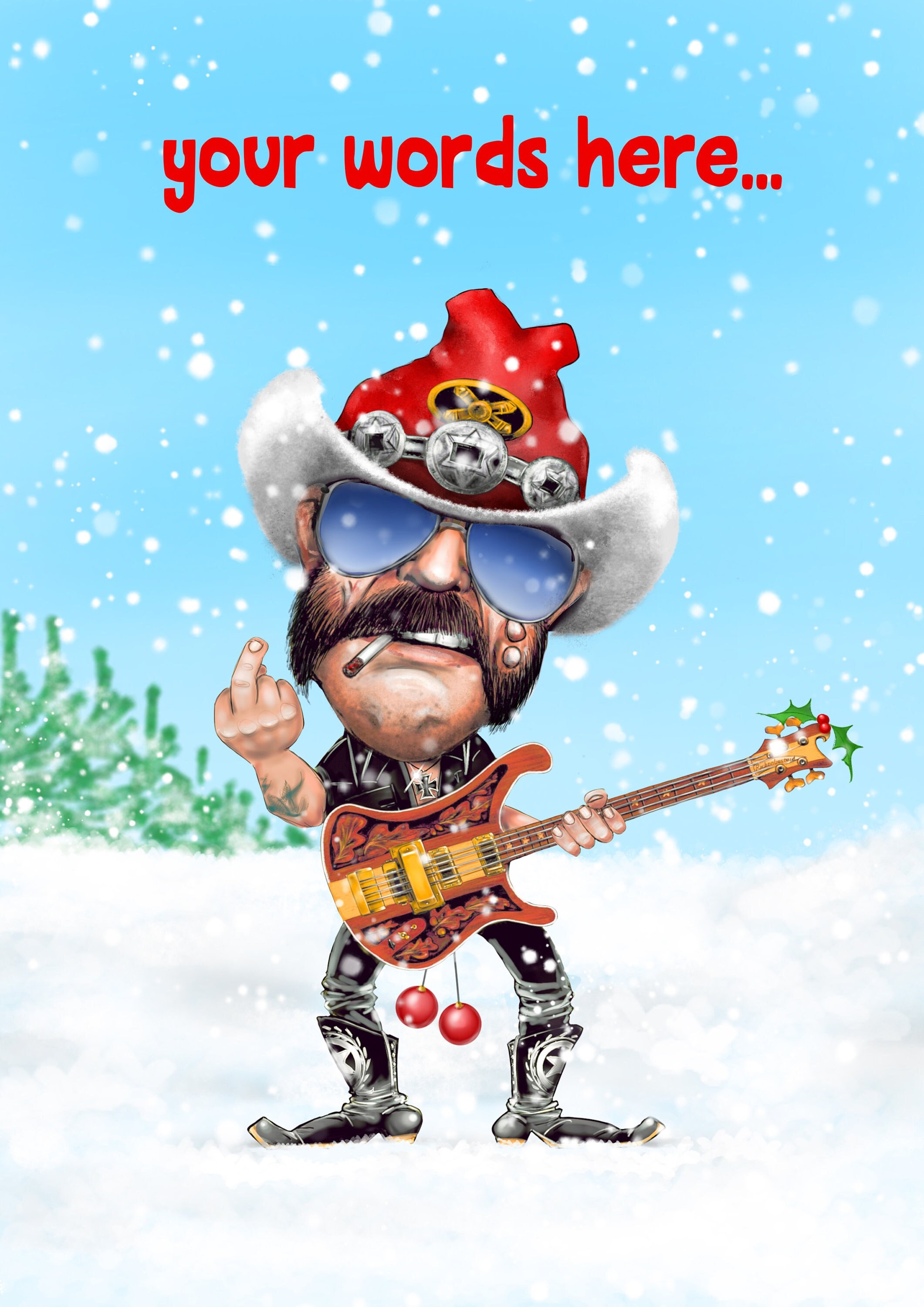 Lemmy Flipping the Finger - Heavy Metal Christmas / Holidays Card