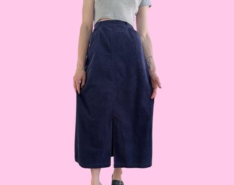 Vintage 70's Navy Blue Corduroy Skirt - French NOS - Size 6