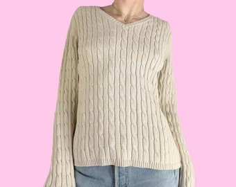 Vintage Cream Cable Knit Sweater Size Large