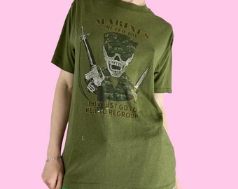 Vintage 80s Marines Skull Graphic T-shirt - USA Military Large - Etsy