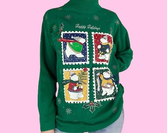 Vintage 90s Christmas Mockneck Sweatshirt Size Medium