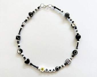 Handmade Customizable Beaded Name Necklace: Black & White
