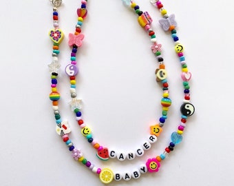 Handmade Rainbow Customizable Beaded Necklaces, Beaded Name Necklace, 90s Inspired Trendy Beaded Necklace, Personalized Necklace