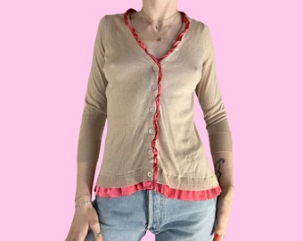 Cárdigan estilo babydoll color rosa tostado Y2K, talla pequeña