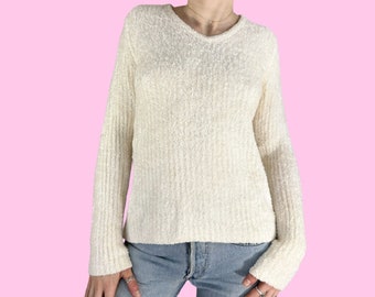 Y2K Cream Soft Fuzzy Sweater Size Medium