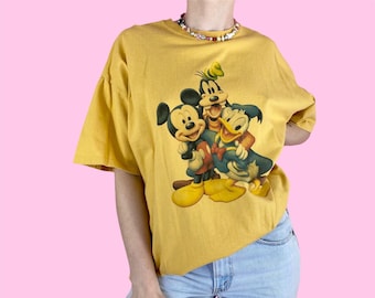 Y2K Yellow Mickey Mouse Short Sleeve Crewneck T-shirt Size XL