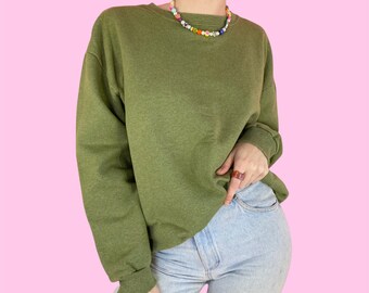 olive green crew neck sweater women's