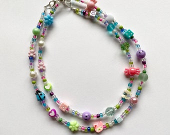 Handmade Pastel Beaded Necklaces, Beaded Necklace, 90s