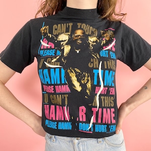 Vintage 90s Black Neon MC Hammer Time 1990 Can’t Touch This Crew Neck Single Stitch Short Sleeve Tshirt XS S