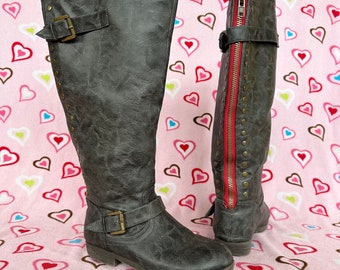 Journee Collection Grey Knee High Boho Riding Boots Women’s Size 7.5
