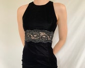 Vintage 80s 1980s 90s 1990s Black Velvet Jessica McClintock Gunne Sax Little Black Mini Dress Size 5 6 Size Small XS Medium