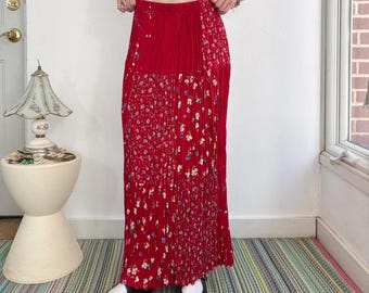 Red and multicolor floral patchwork style maxi skirt by Coldwater Creek size XL