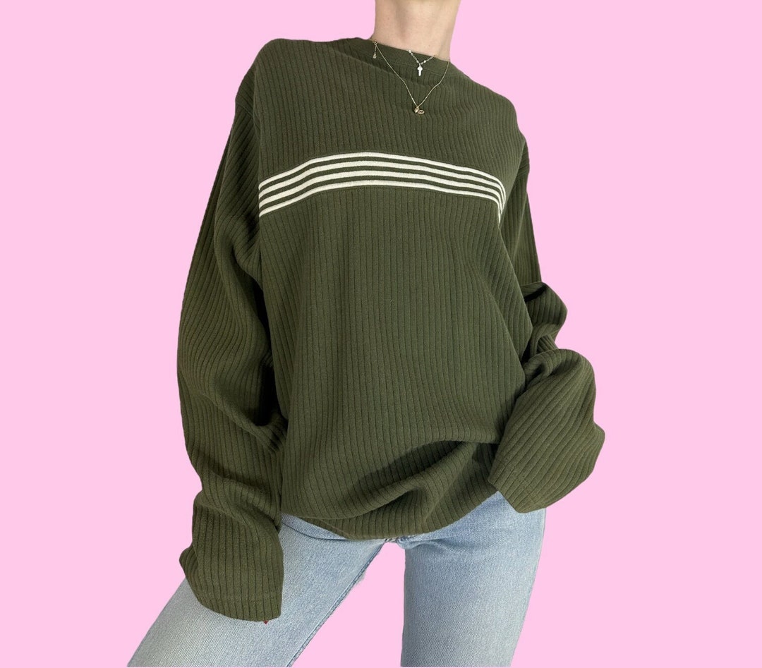 Y2K Dark Green Striped Skater Grunge Sweater Shirt Size Xlarge Etsy