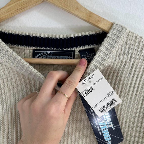 Vintage 90s Point Zero Cream Blue Striped Skater Sweater Size