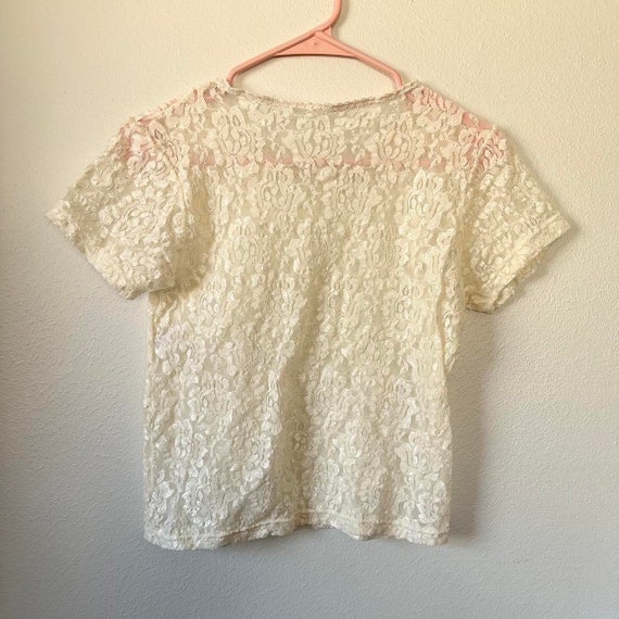 Vintage Cream Lace Semi Sheer Babydoll Shirt  Siz… - image 5