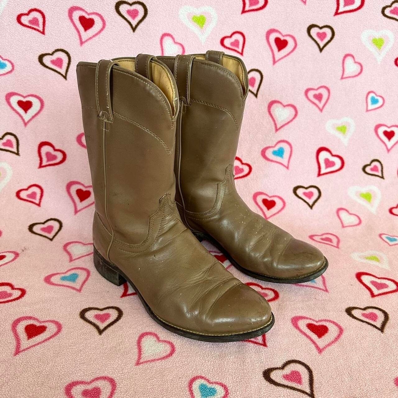 Vintage 90s Laredo Tan Leather Cowboy Boots Men display picture 2