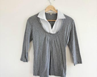 Y2K Grey Collared Blouse by Sonoma Size Small