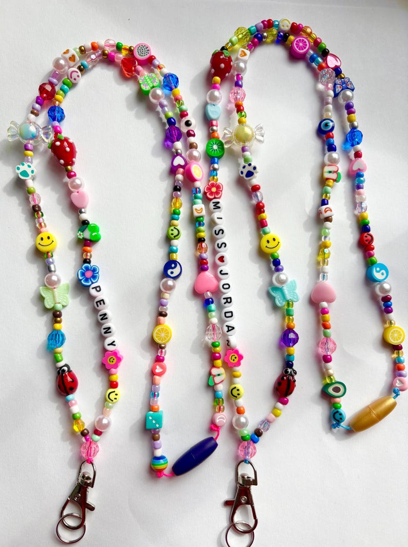 Customizable Badge Holder, Teacher Badge, Nurse Badge, Gifts for Nurse, Beaded Lanyard, Beaded Necklaces, Custom Keychains image 4