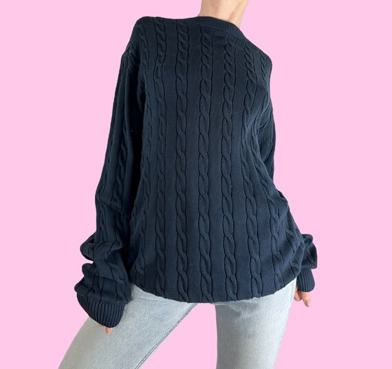 Vintage Navy Blue Cable Knit Grunge Sweater Size … - image 1