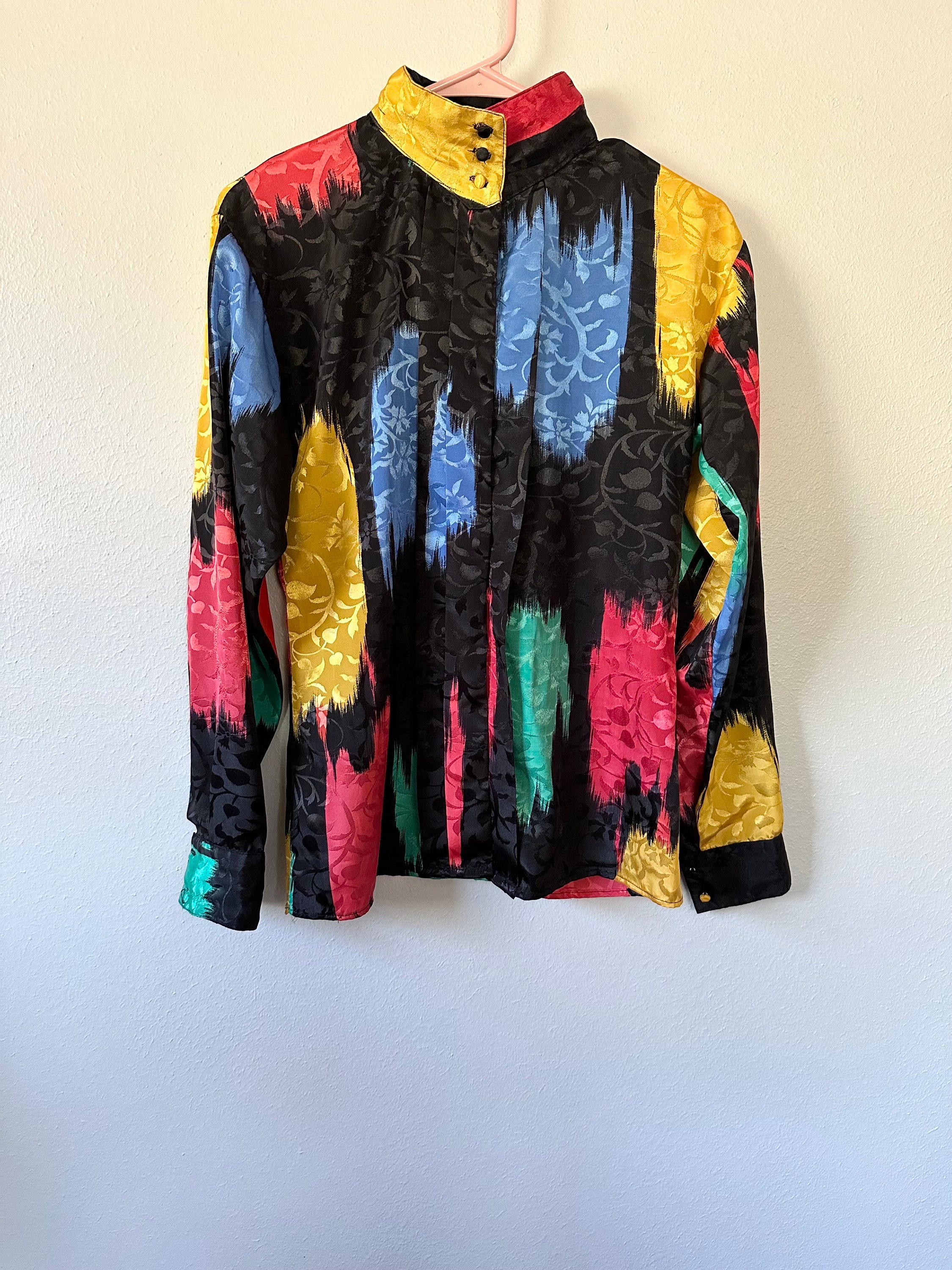 Vintage Primary Color Abstract Button up Blouse Shirt Size Small - Etsy
