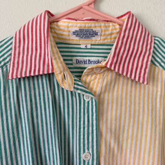 Vintage 90s Primary Color White Striped Blouse Sh… - image 5