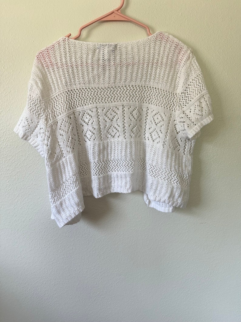 Y2K Blanc Crochet Oeillet Tricot Fée Grunge Cardigan Taille Grande image 4