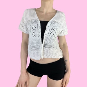 Y2K Blanc Crochet Oeillet Tricot Fée Grunge Cardigan Taille Grande image 2