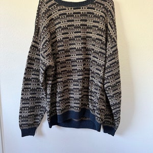 Vintage 90s Navy Blue Multicolor Textured Skater Grunge Grandpa Sweater size xxlarge