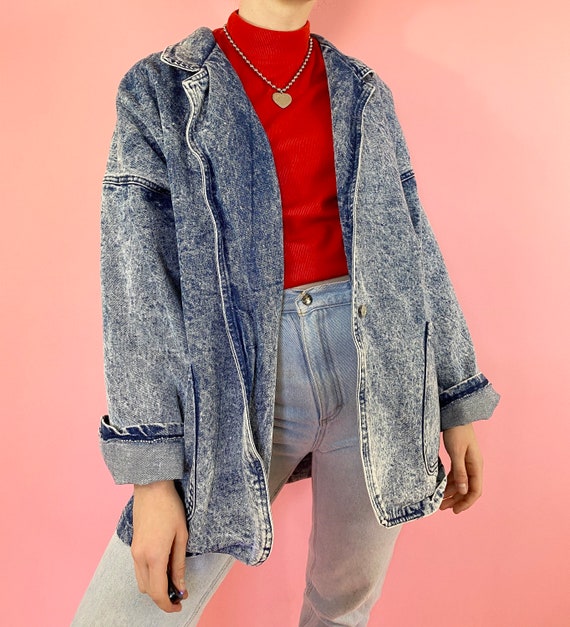 Vintage 80s 1980s Medium Acid Wash Denim Long Slee