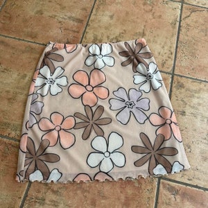 Y2K Cream Multicolor Floral Low Rise Mesh Mini Skirt size Small