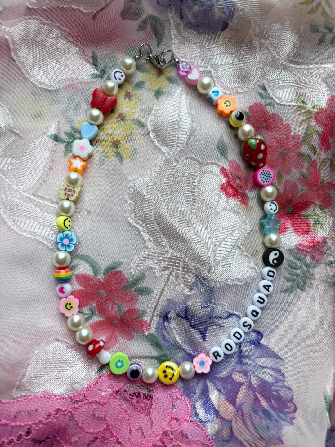 ★関税込★VINTAGE HOLLYWOOD★Rainbow Beads n Pearl Necklace Rainbow Glass Beaded Necklace With Pearls | Pearl Necklace