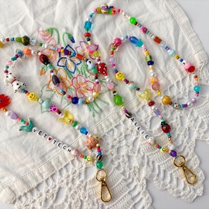 Customizable Badge Holder with a mixture of glass, natural stone, and rondel quartz beads: Teacher Badge, Nurse Badge, Beaded Lanyard image 9