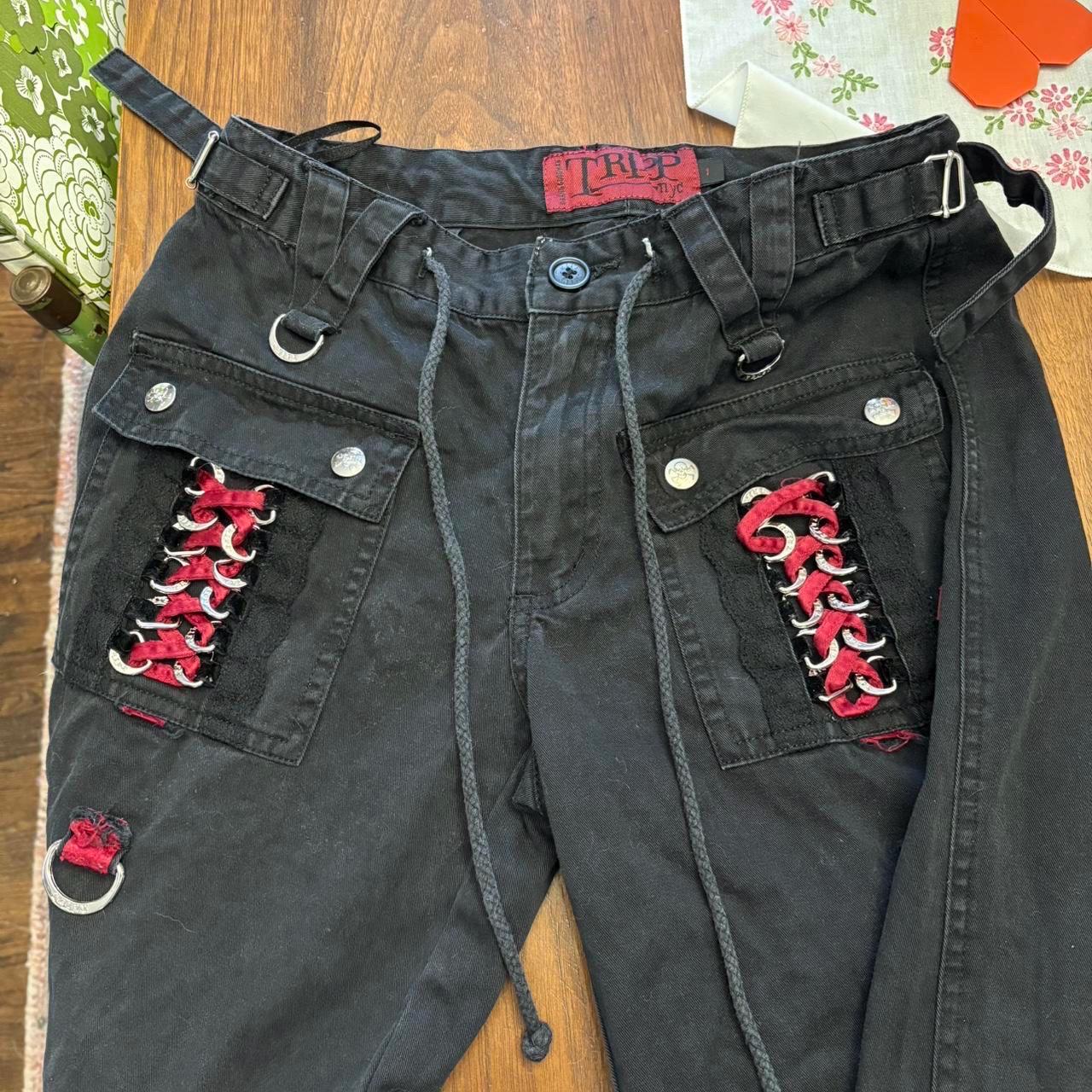 Vintage Tripp NYC Wide Leg Pants: Black & Red Low Rise (W27/W28