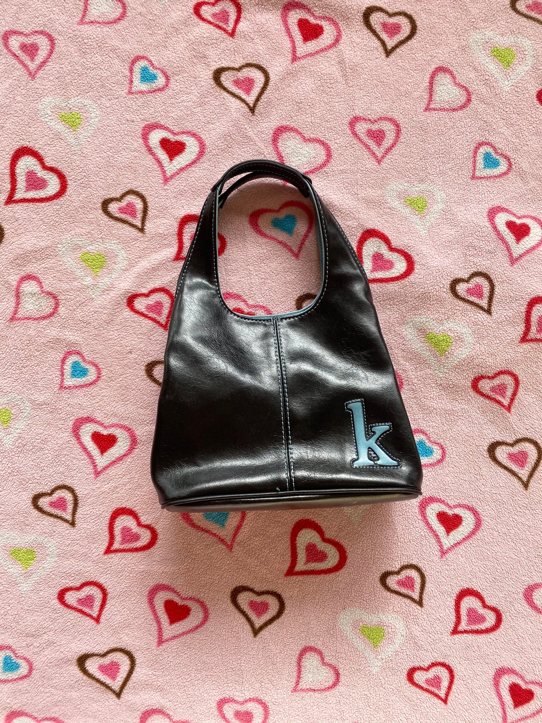 Vintage Y2K 2000s Letter K Initial Black Blue Mini Shoulder Purse