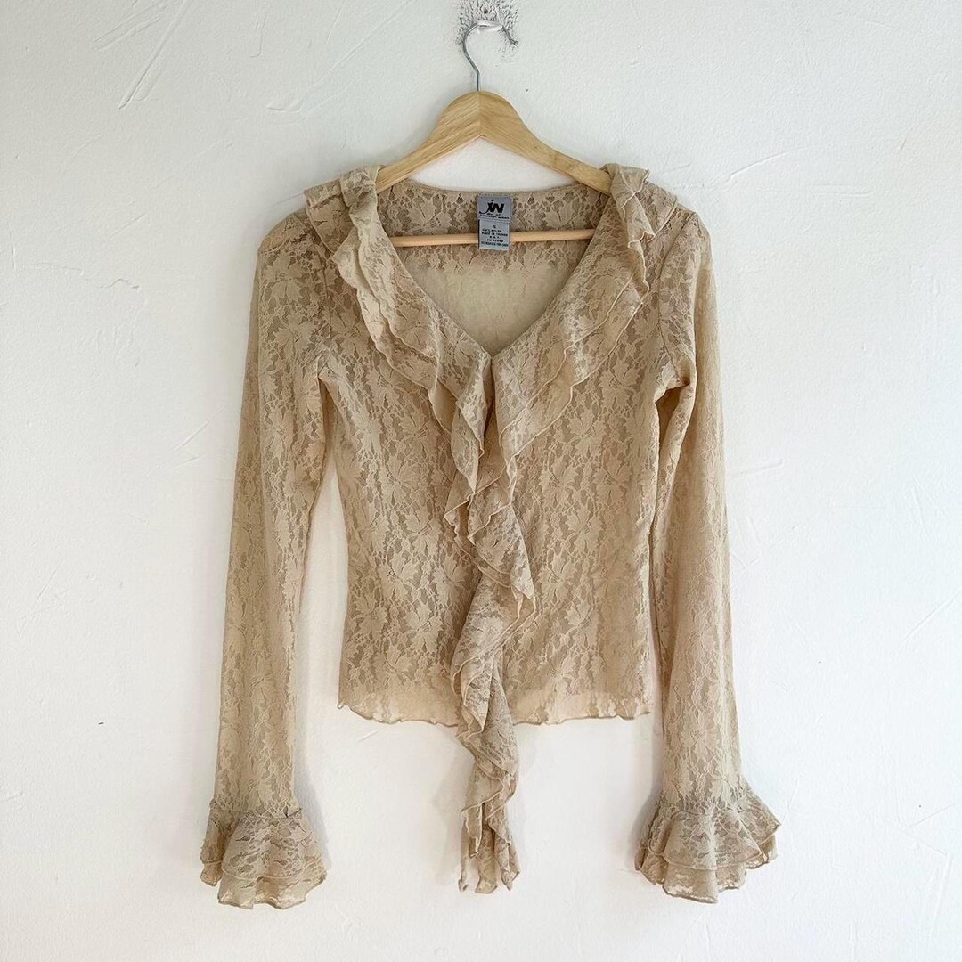 トップス vintage Floral beige lace blouse shirt Patti Ivory Floral Lace Shirt