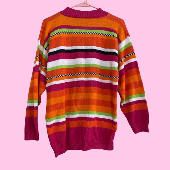 Vintage 90s Pink Orange Green Striped Mockneck Sw… - image 3