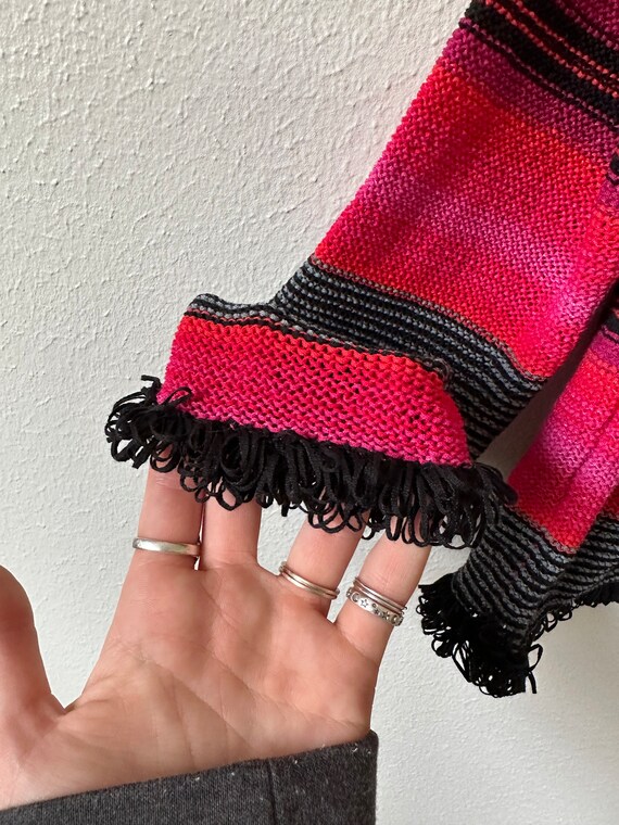 Vintage 90s Pink Black Striped Textured Sweater S… - image 6