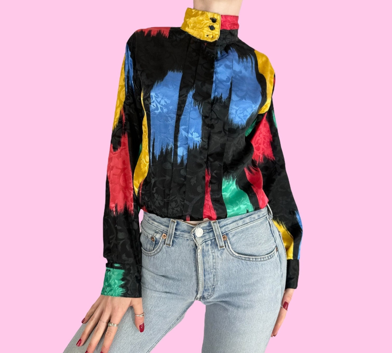 Vintage Primary Color Abstract Button up Blouse Shirt Size Small - Etsy