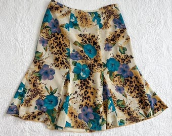 Y2k tan and multicolor floral cheetah print low rise midi skirt by Michele Michelle size large