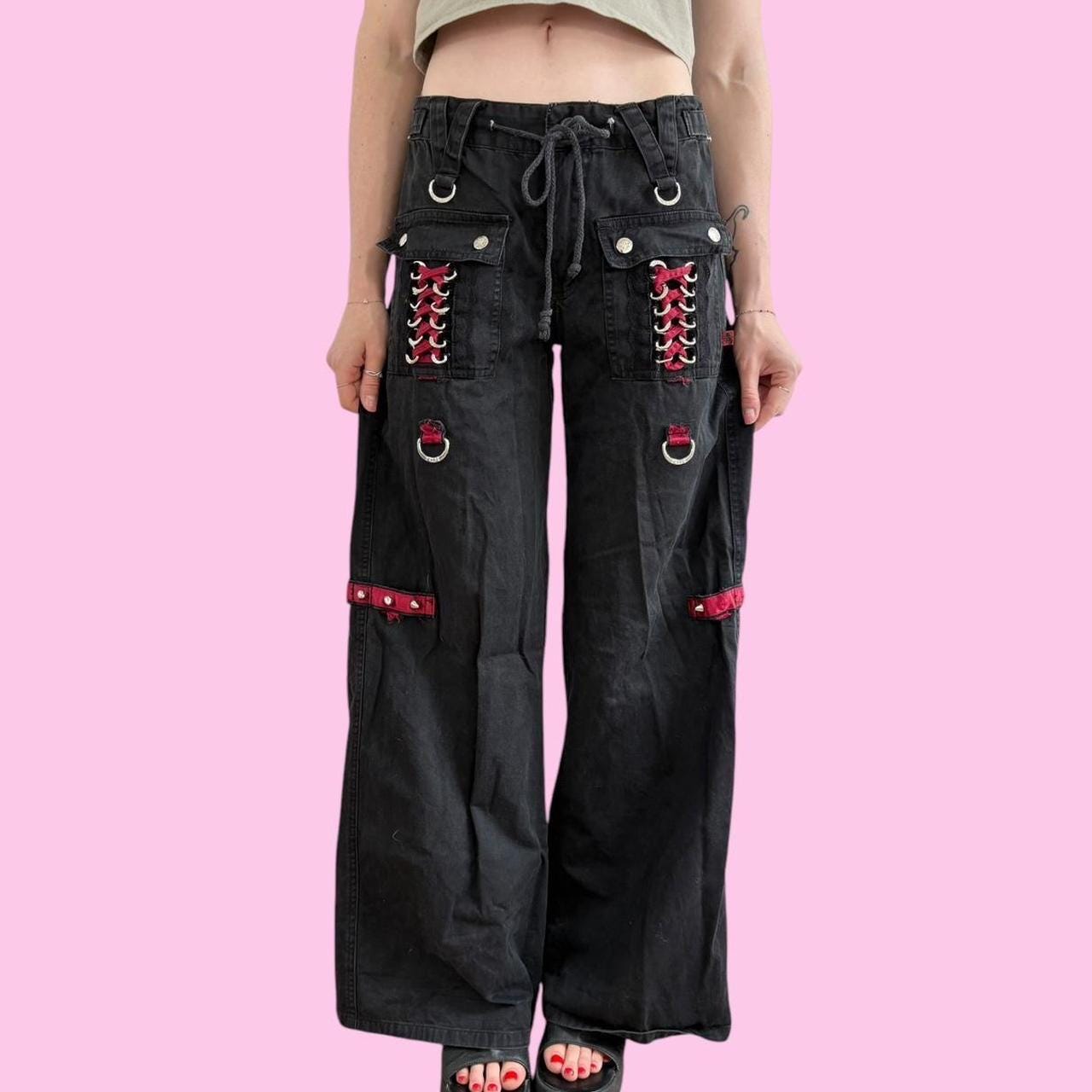 Vintage Black Red Low Rise Wide Leg Pants by Tripp NYC Size
