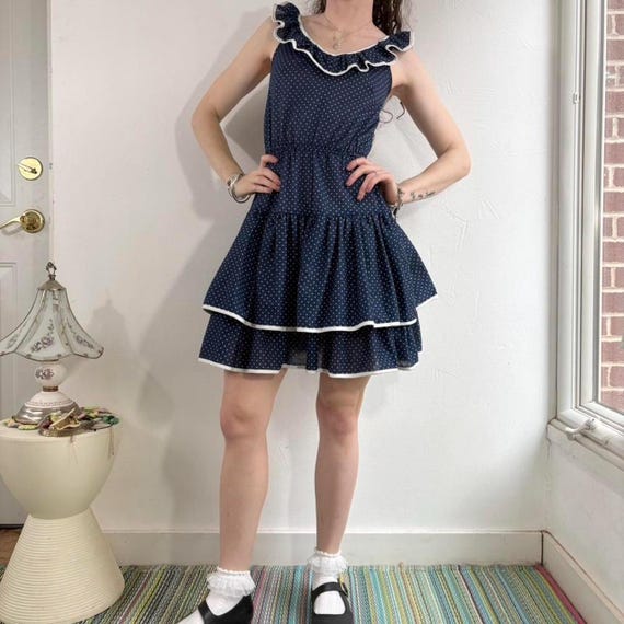 Vintage Blue and White Polka Dot Ruffle Tiered Dress by News From  California! Size XS - Etsy