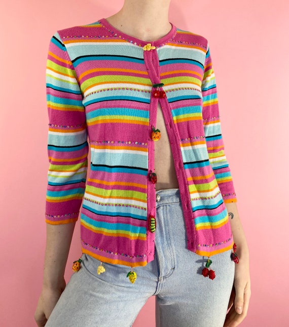 Vintage 90s 1990s Bright Rainbow Striped Banana St