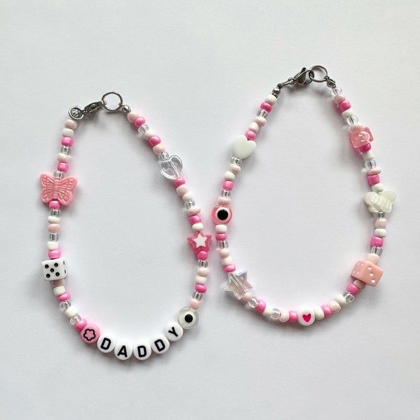 Handmade Customizable Beaded Bracelet, Beaded Anklet, Pastel Beaded Bracelet, Personalized Anklet, Baby Pink Beaded Anklet Barcelet