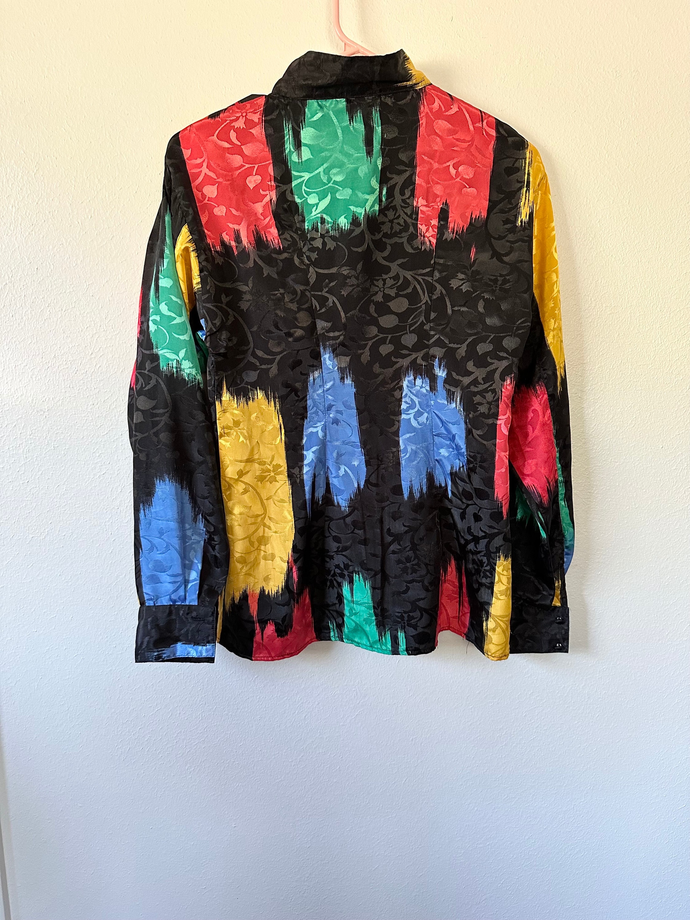 Vintage Primary Color Abstract Button up Blouse Shirt Size Small - Etsy