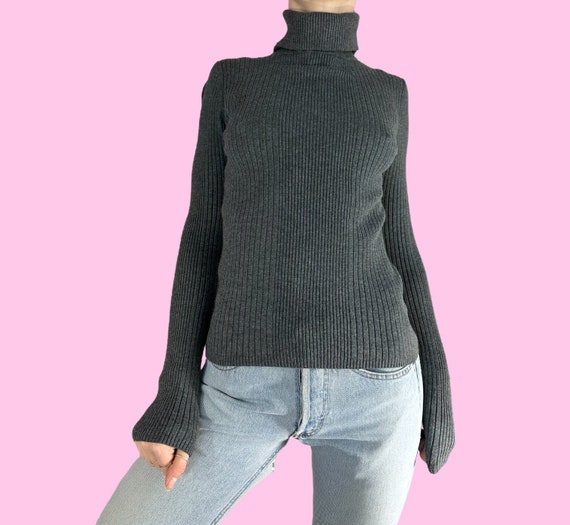Y2K Grey Ribbed Turtleneck Sweater size medium - image 2