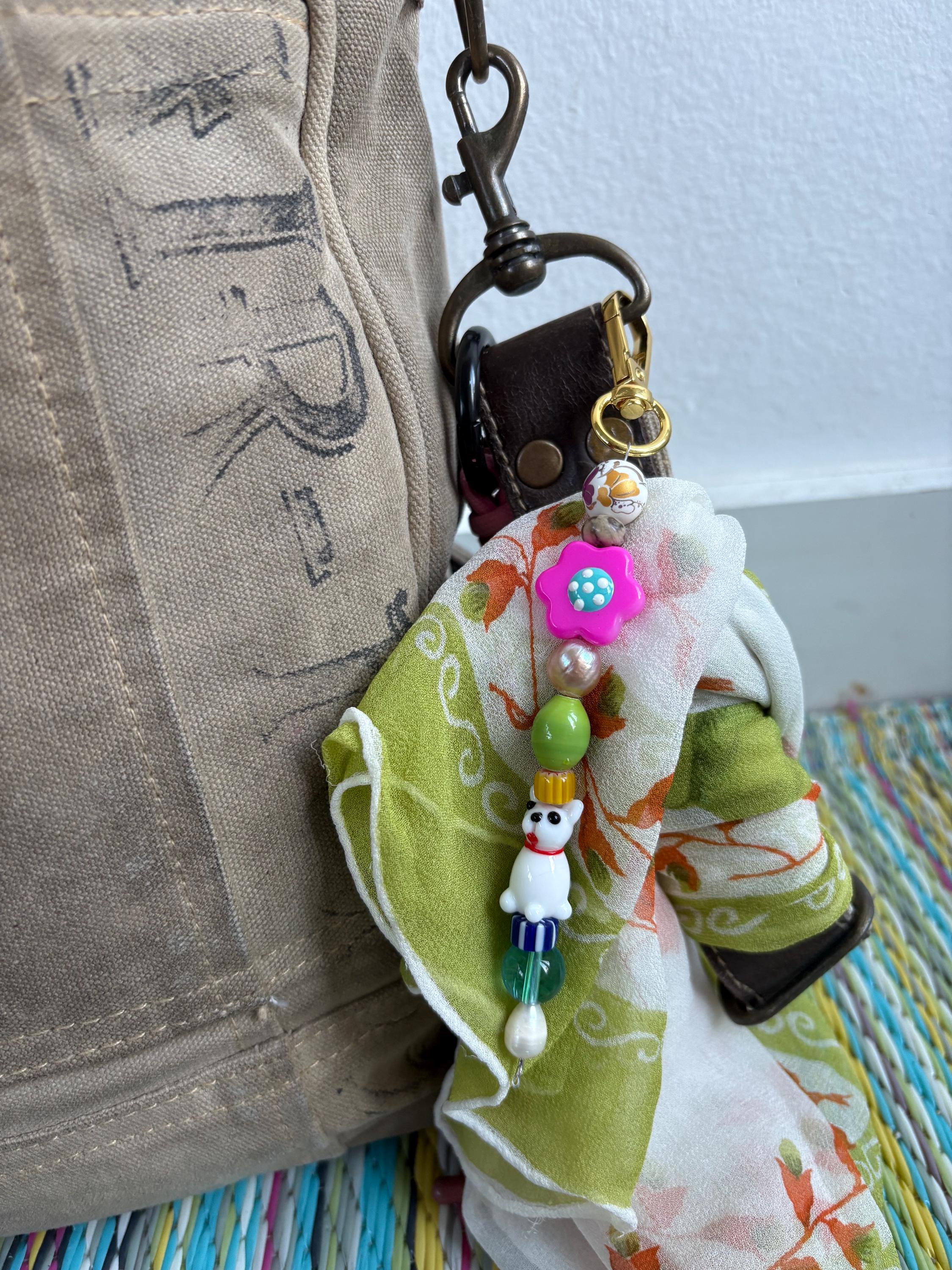 Dangle Chain Keychain Handmade Beaded Mismatched Charm Dangle Keychain With Glass Freshwater ...