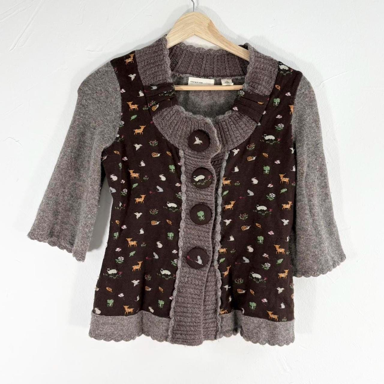 Y2K Brown Forest Animal Wool Novelty Cardigan by Sleeping on Snow