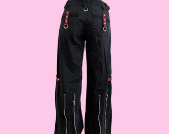 Vintage Tripp NYC Wide Leg Pants: Black & Red Low Rise (W27/W28