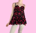 Y2K Black Pink/Red Bow Lingerie Cami Size 34B